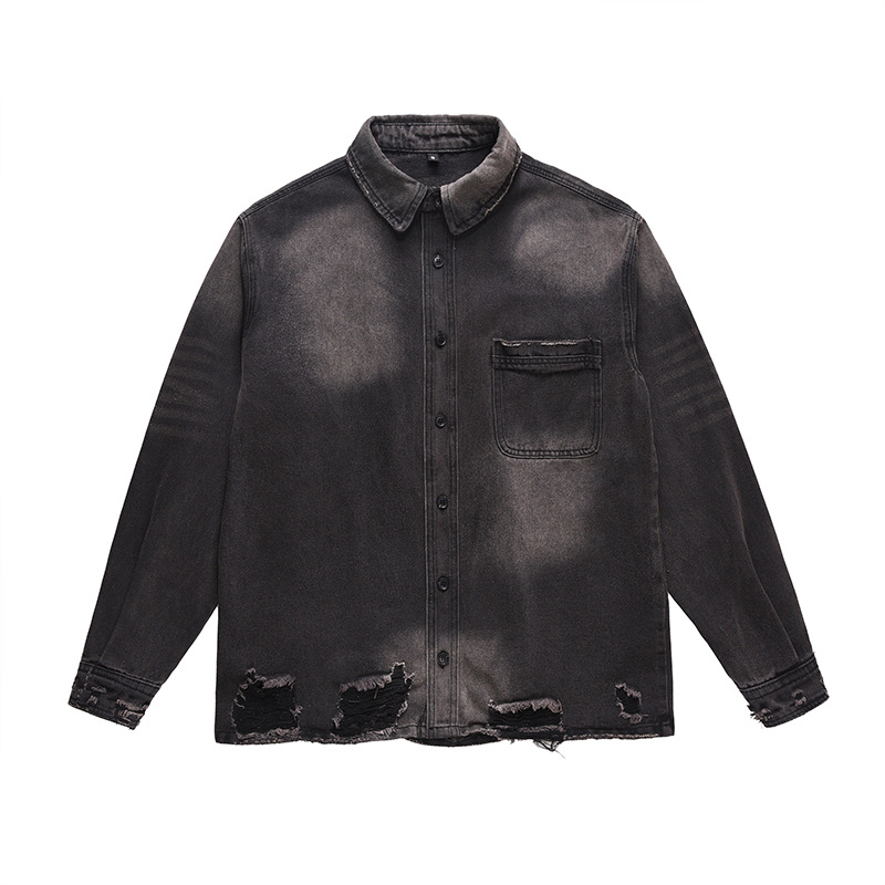 Vintage Fashion Y2K - Jaqueta Jeans Masculina Rasgada Estilo High