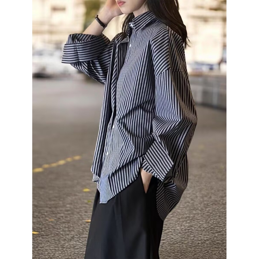 Camisa Feminina Listrada Azul  - Vintage Fashion Hong Kong avaliação e preço