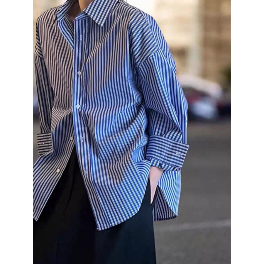 Camisa Feminina Listrada Azul  - Vintage Fashion Hong Kong avaliação e preço
