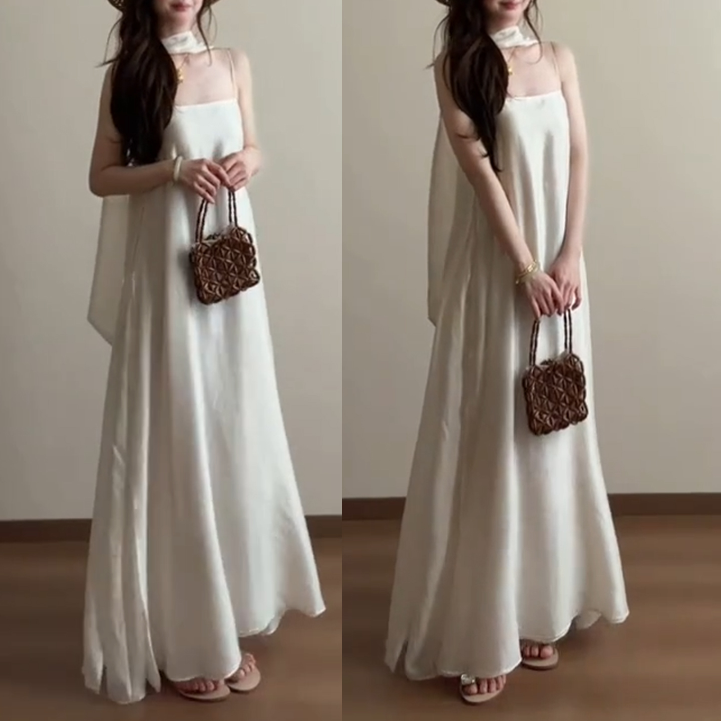 Novo Vestido Maxi Branco Vinta - Vintage Fashion Tiktok avaliação e preço