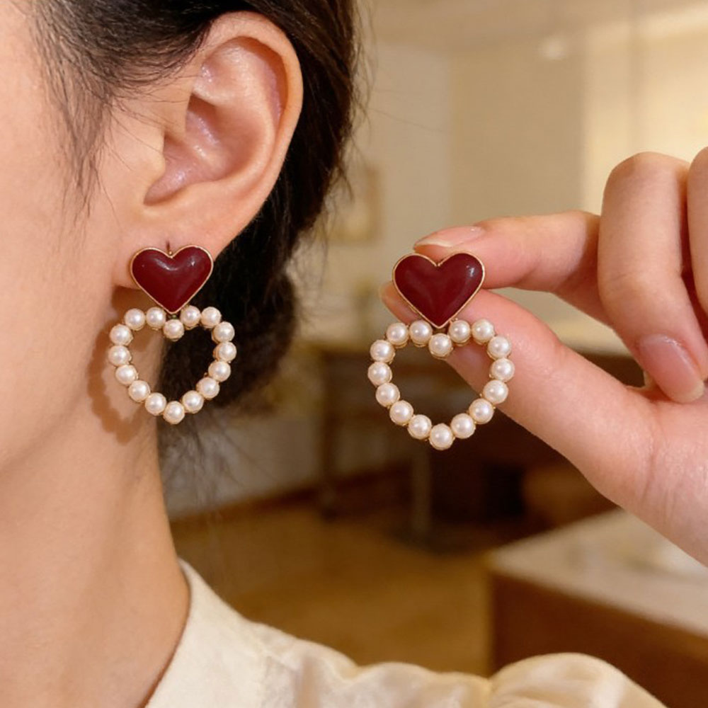 Brincos de Pérola Vermelha Est - Vintage Fashion Hong Kong avaliação e preço