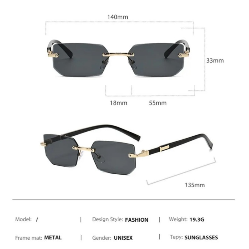 Óculos de Sol Retangulares Sem - Vintage Fashion Y2K avaliação e preço